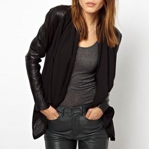 Muubaa Canopus Leather & Chiffon Draped Jacket